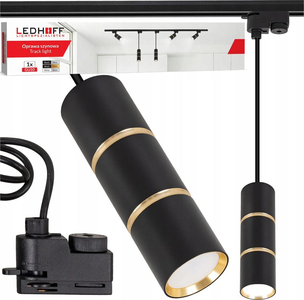 LED-es függőlámpa sínre szerelhető spotlámpa lámpatest Tuba GU10 fekete-arany