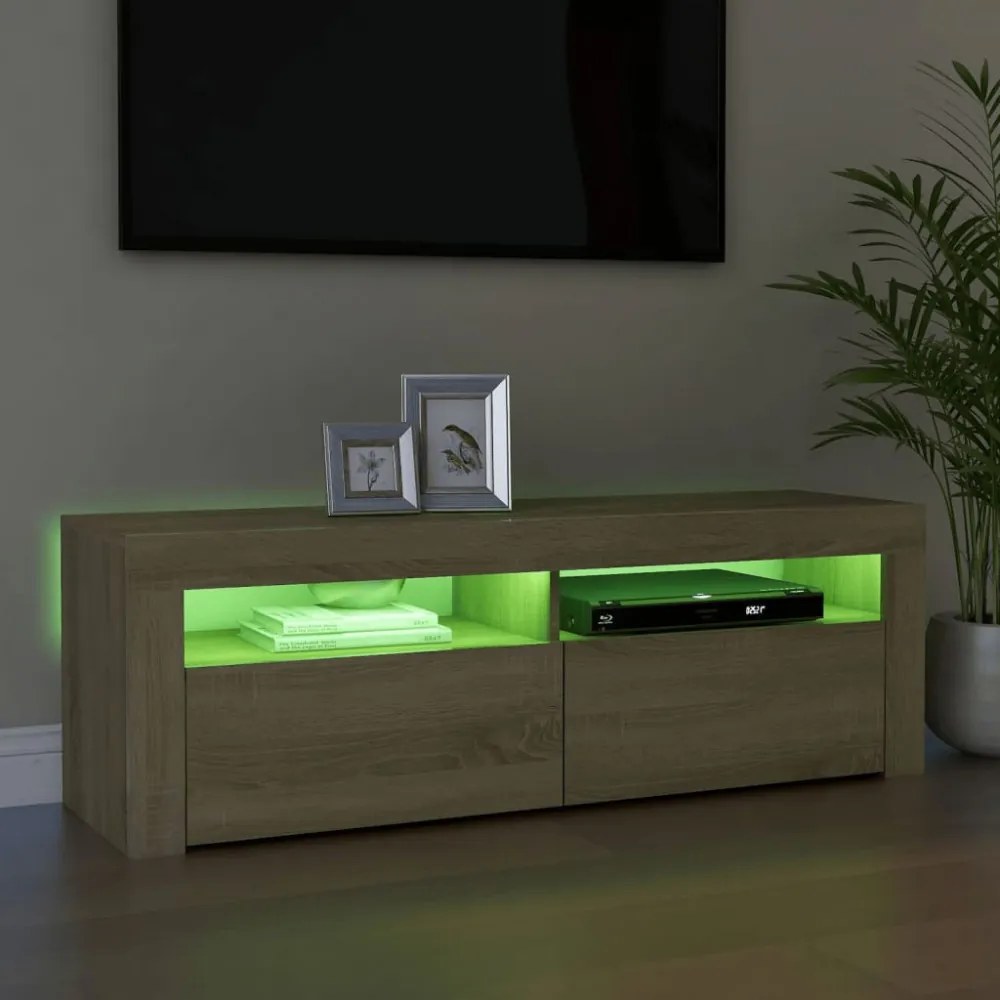 sonoma tölgy színű TV-szekrény LED-lámpákkal 120 x 35 x 40 cm