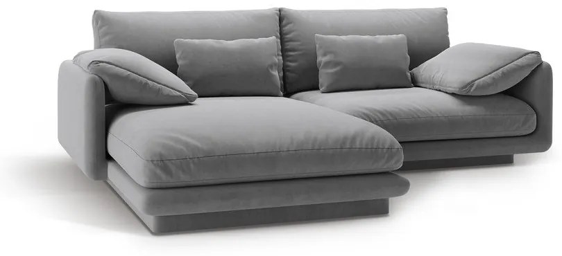 Világosszürke bársony sarokkanapé (bal oldali-heverő résszel) Torino – Micadoni