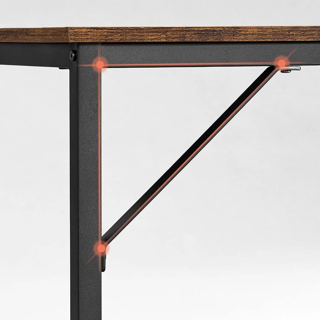Íróasztal fém kerettel, kis irodai asztal, 140 cm, rusztikus barna