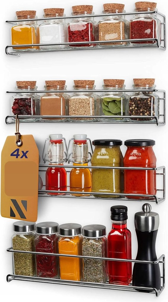 Fűszertartó polc rendszerező Kosarak Rozsdamentes acél 4 db-os