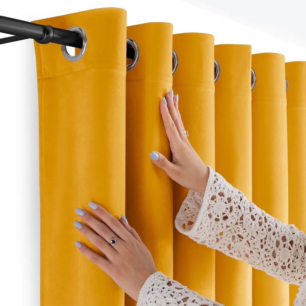 Mustársárga bársony dimout (részleges sötétítő) függöny 400x270 cm Velto – Filumi