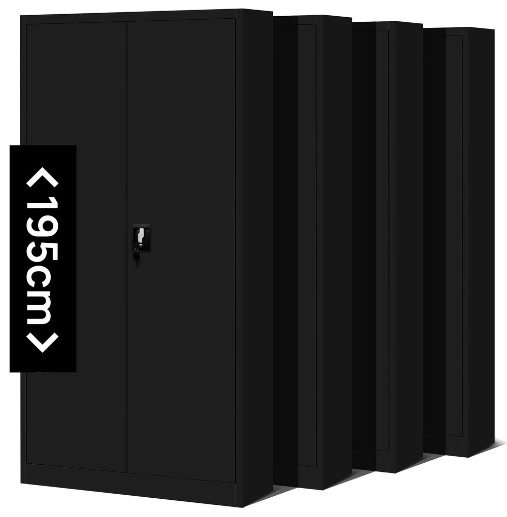 Set 4x fém iratszekrény JAN H, 900 x 1950 x 400 mm, fekete