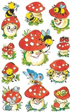 Matrica, papír, 3 ív, 76x120 mm, AVERY ZWECKFORM, Z-Design No.4304, gombák (AY4304)