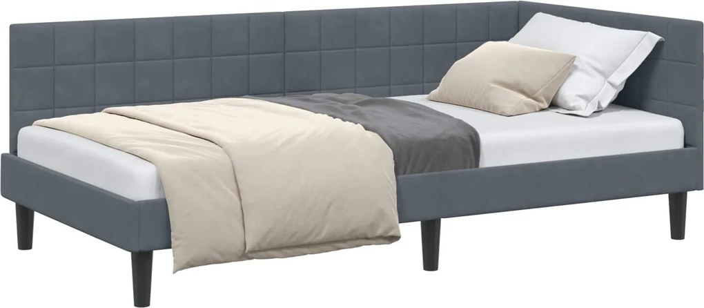 vidaXL Sarokágy keret fejtámlával Sötétszürke 90 cm x 190 cm Bársony