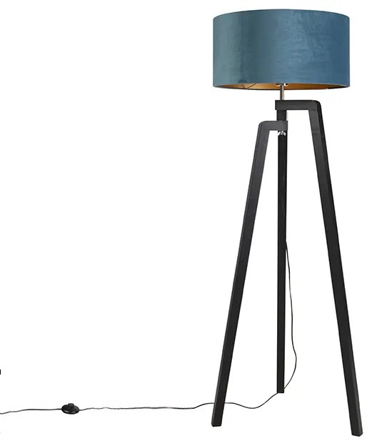 Állólámpa háromlábú fekete kék búrával és arannyal 50 cm - Puros