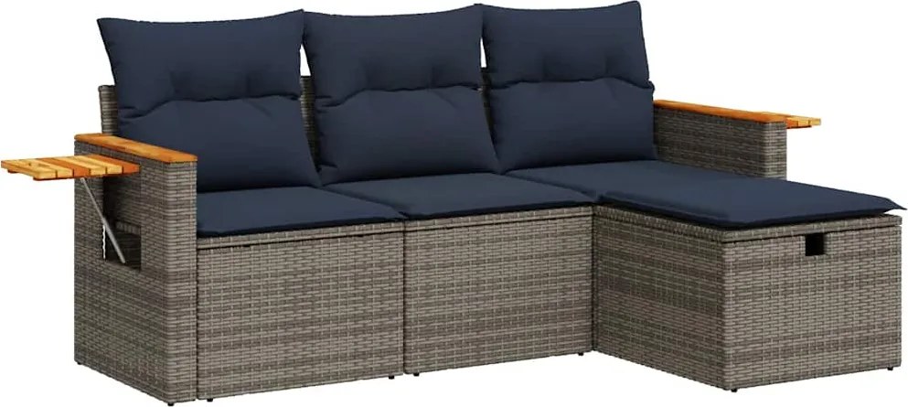 vidaXL 4 részes szürke polyrattan kerti ülőgarnitúra párnákkal