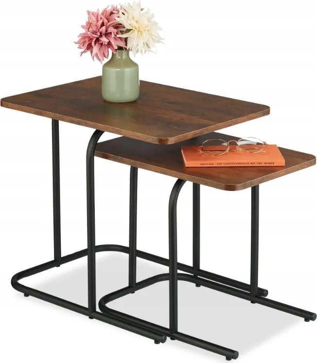 2 Db-os Fa Loft Industrial Nappali Oldalasztal Szett