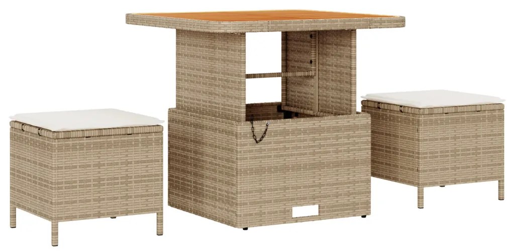 12 Részes Kerti Kanapészett Párnákkal Bézs Poly Rattan Acacia