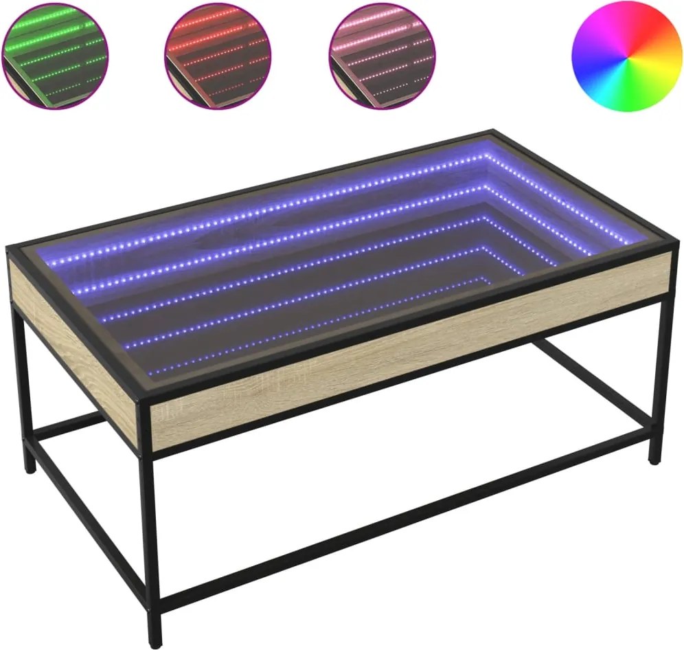 vidaXL sonoma tölgy végtelen hatású LED-es dohányzóasztal 90x50x41 cm
