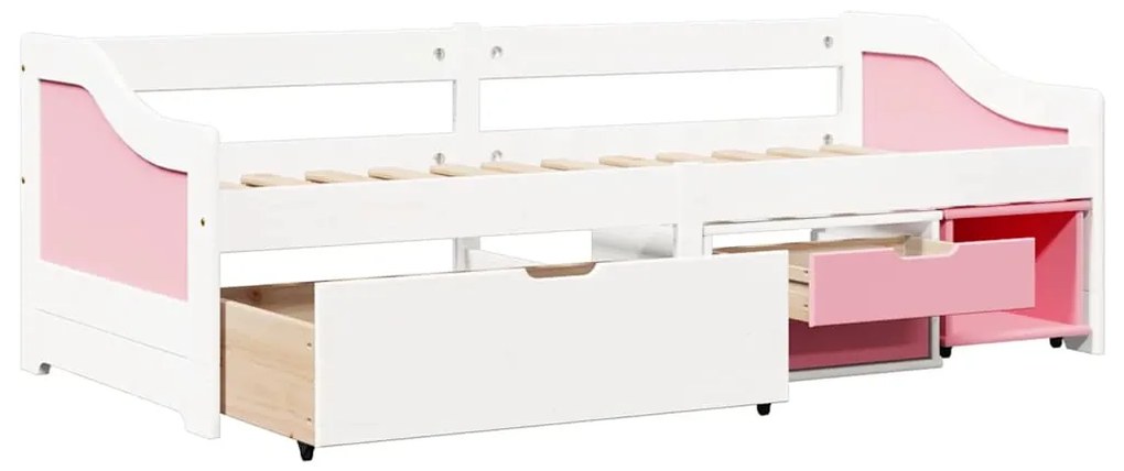 Napozóágy 3 fiókkal matrac nélkül IRUN Fehér&amp;Rózsaszín 90x200cm