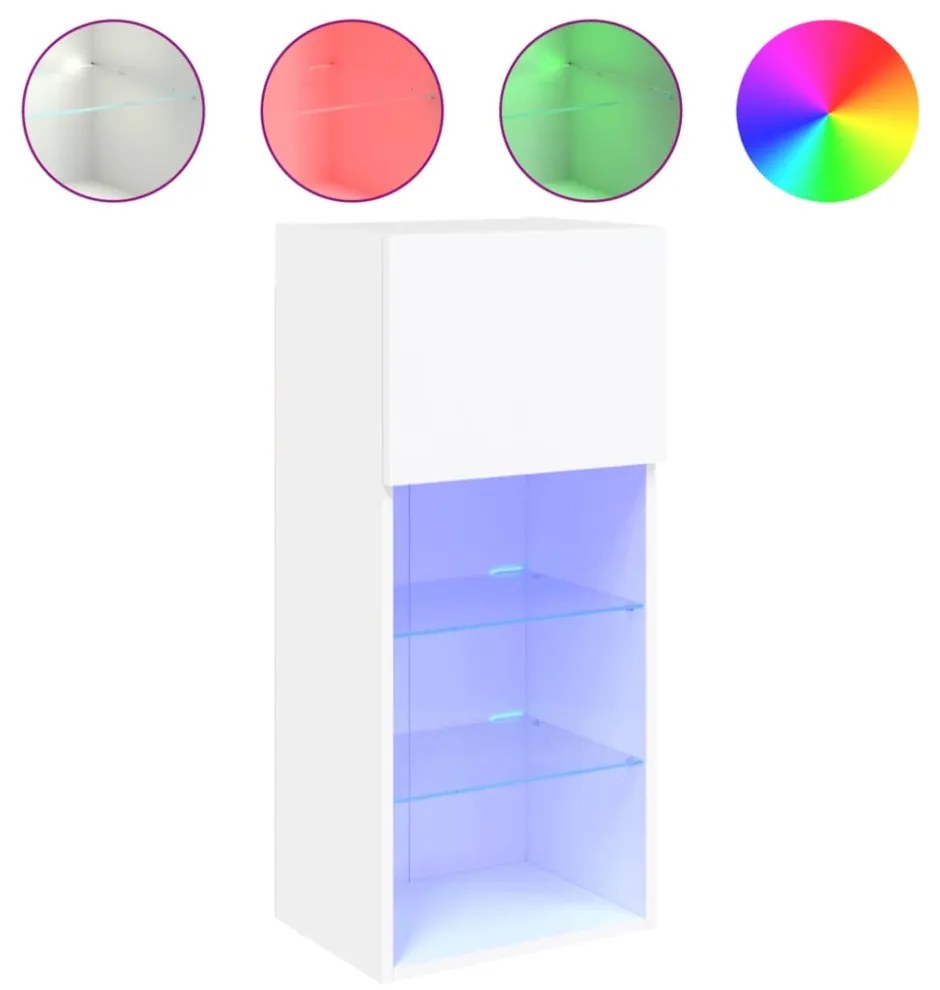 2 db fehér TV-szekrény LED-világítással 40,5 x 30 x 90 cm