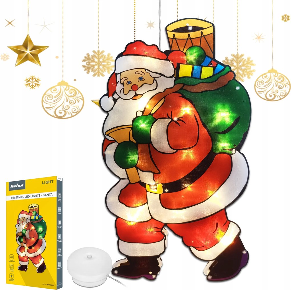 Karácsonyi dekoráció Mikulás Led 3xAAA 45cm Rebel