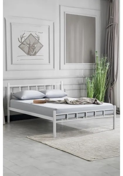 ORMEL fém kétszemélyes ágy, 120x200 cm, fehér, 120 kg teherbírás
