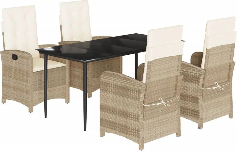 vidaXL 5 részes bézs polyrattan kerti étkezőgarnitúra párnákkal