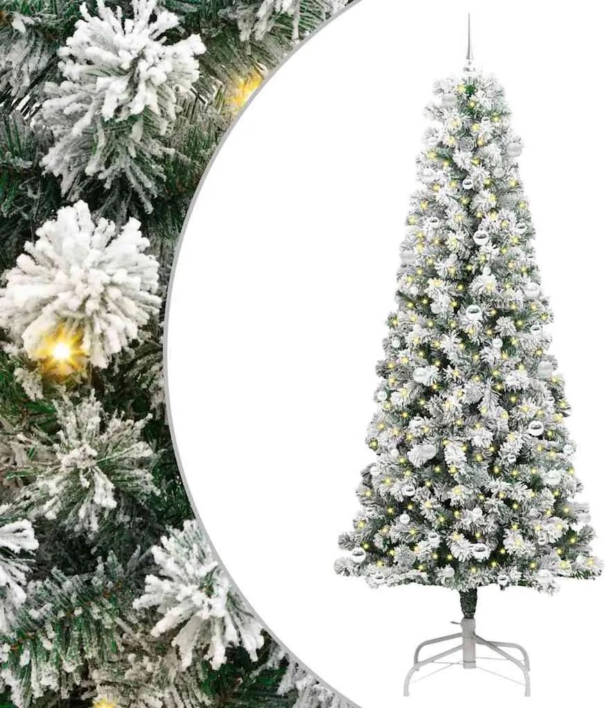 vidaXL Műanyag Hajtogatós Karácsonyfa 300 LED-del Zöld és Fehér 240 cm