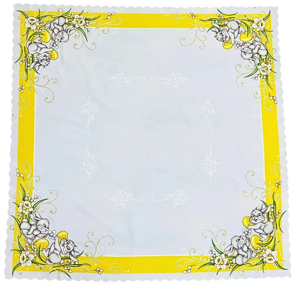 Húsvéti terítő Nyuszik sárga 90x90cm TiaHome