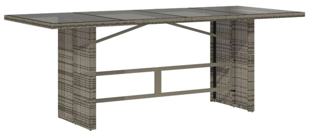 szürke polyrattan üveglapos kerti asztal 190 x 80 x 75 cm