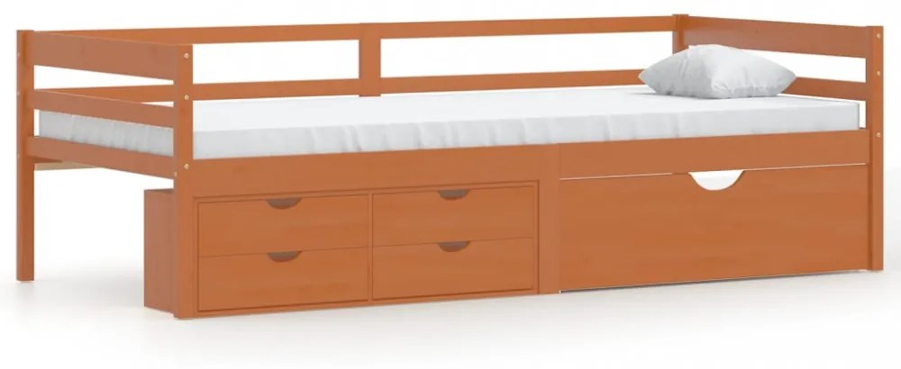 mézbarna fenyőfa ágykeret fiókokkal és szekrénnyel 90 x 200 cm