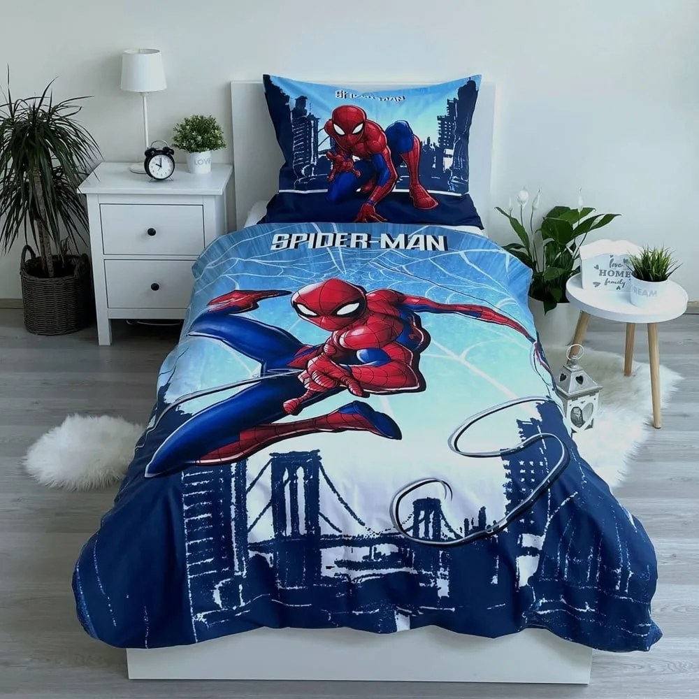Kék egyszemélyes pamut gyerek ágyneműhuzat 140x200 cm Spider-man "Blue" – Jerry Fabrics