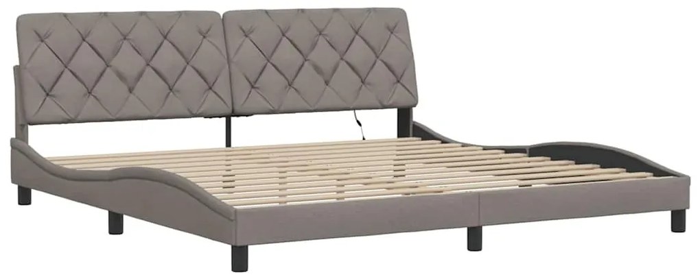 tópszínű szövet ágykeret LED-ekkel matrac nélkül 200 x 200 cm