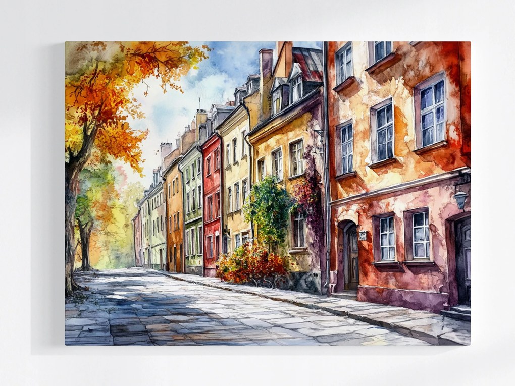Vászonkép Canvas Város Házak Bérházak Utca Fák Ősz 100x75