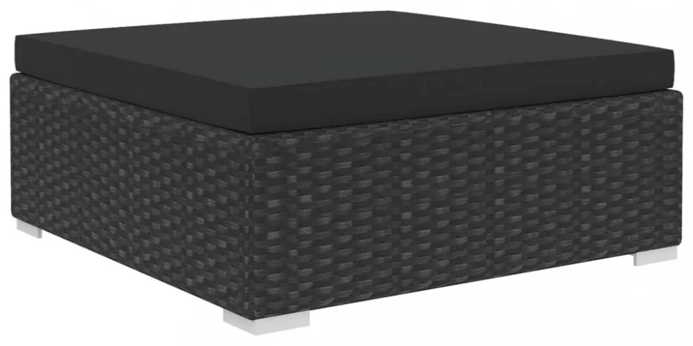 12 részes fekete polyrattan kerti bútorszett párnákkal