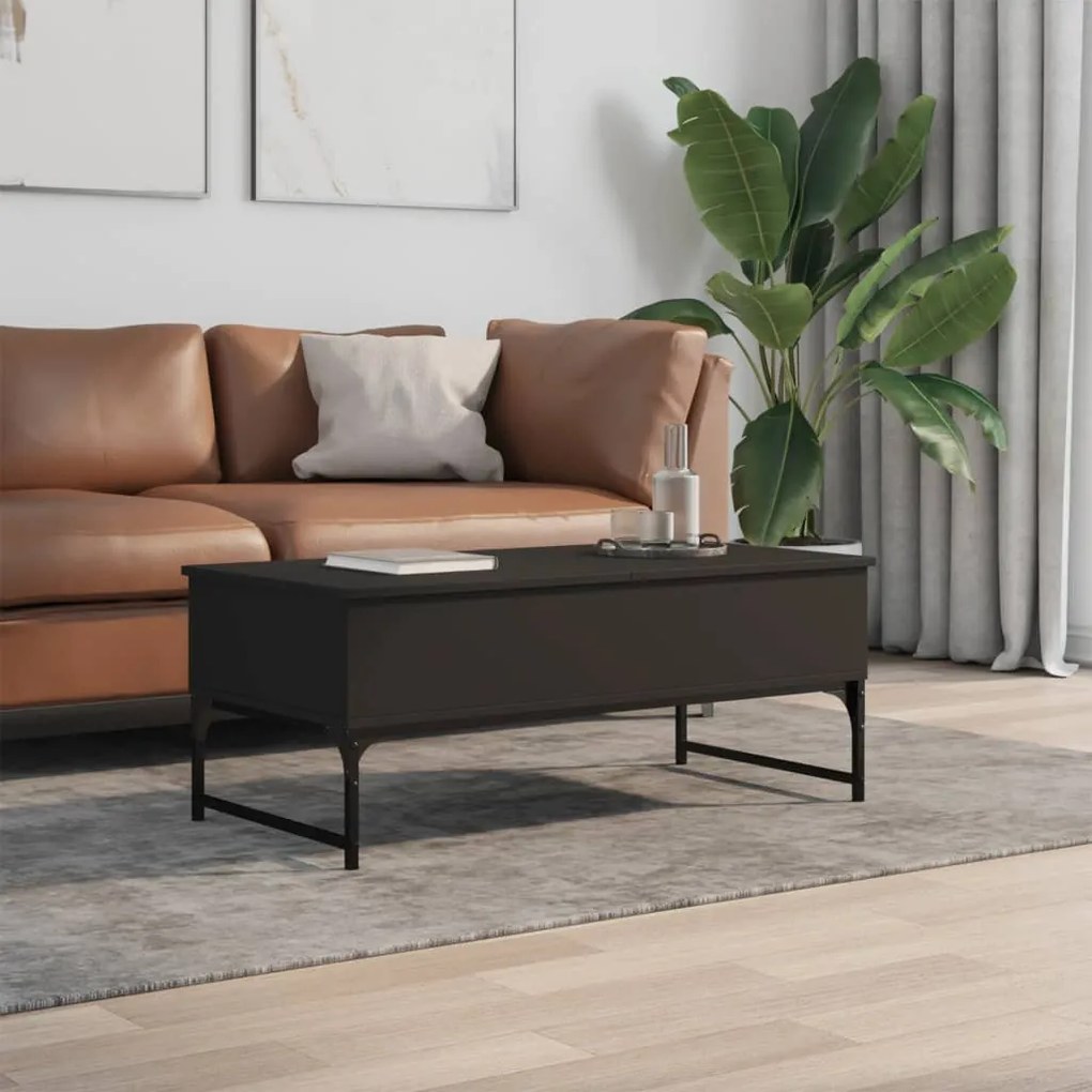 Fekete szerelt fa és fém dohányzóasztal 100 x 50 x 40 cm