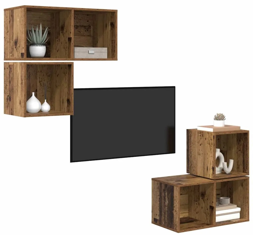 TV szekrény garnitúra 4 pcs Régi fa 37 x 37 x 72 cm Faanyag