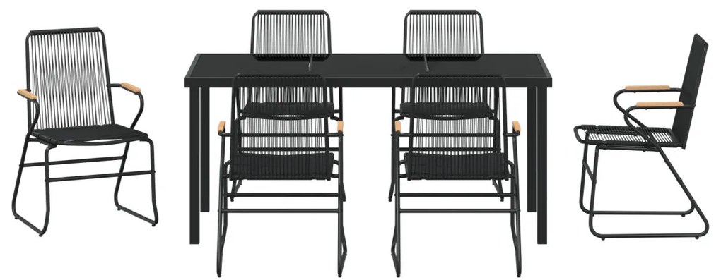 7 Részes Kerti Étkező Szett Fekete PVC Rattan