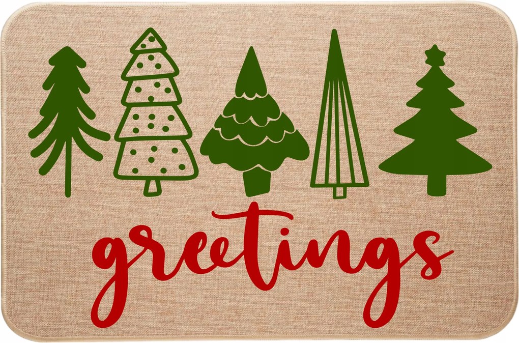 Karácsonyi Lábtörlő lenvászon bejárat karácsonyfával Üdvözlet greetings