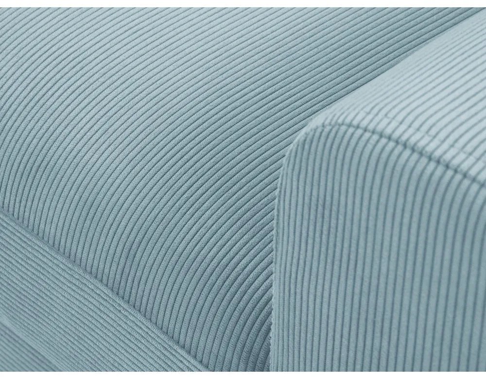 Világoskék kordbársony kinyitható tárolóhelyes sarokkanapé (bal oldali-heverő résszel) Kyoto – Cosmopolitan Design