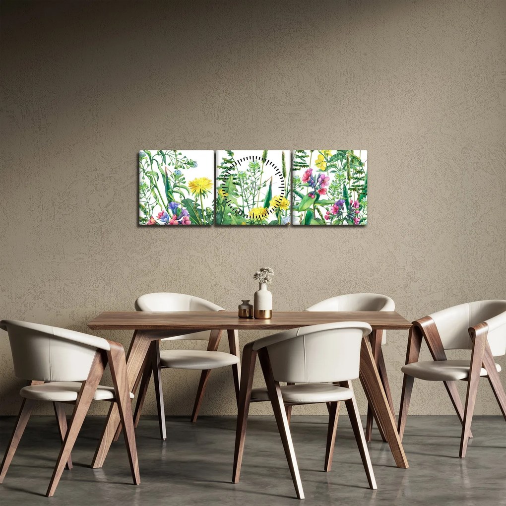 Kép - Festett réti virágok (órával) (90x30 cm)