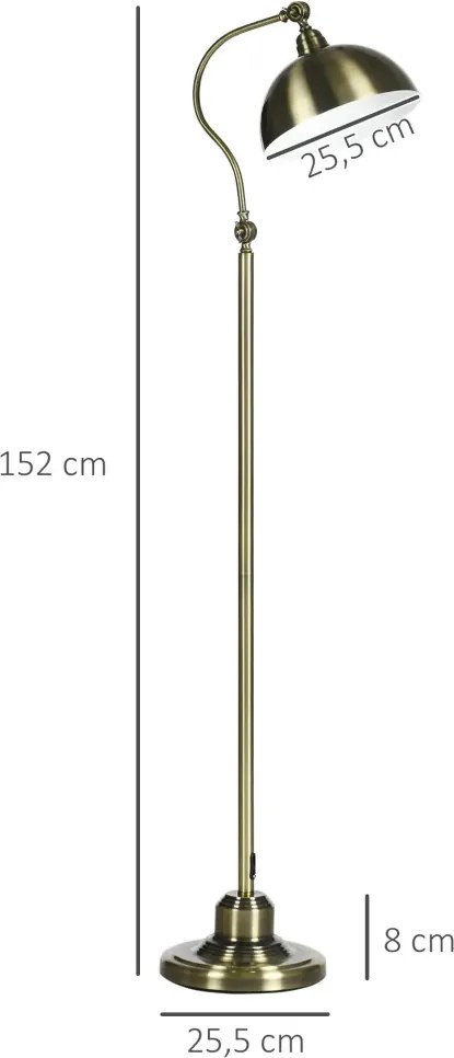 HOMCOM Vintage állólámpa, állítható szöggel, sárgaréz hatású, 42 x 25,5 x 152 cm, bronz