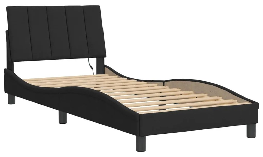fekete bársony ágykeret LED-ekkel matrac nélkül Hanko 80 x 200 cm