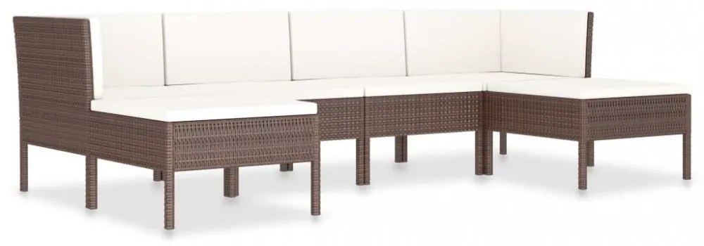 vidaXL 6 részes barna polyrattan kerti bútorszett párnákkal