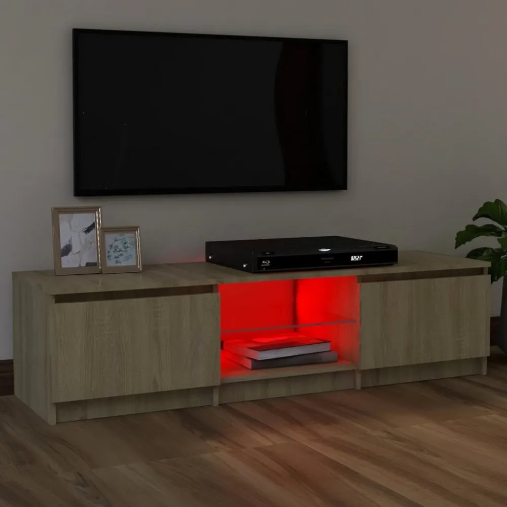 sonoma tölgy színű TV-szekrény LED lámpákkal 120x30x35,5 cm