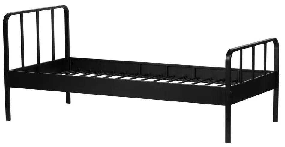 Fekete fém egyszemélyes ágy ágyráccsal 90x200 cm Mees – WOOOD