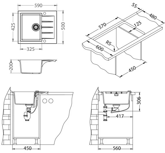 ALVEUS SETA23230 - Konyhai mosogató CADIT+MINTAS mosogató csaptelep 34cm gránit/fekete