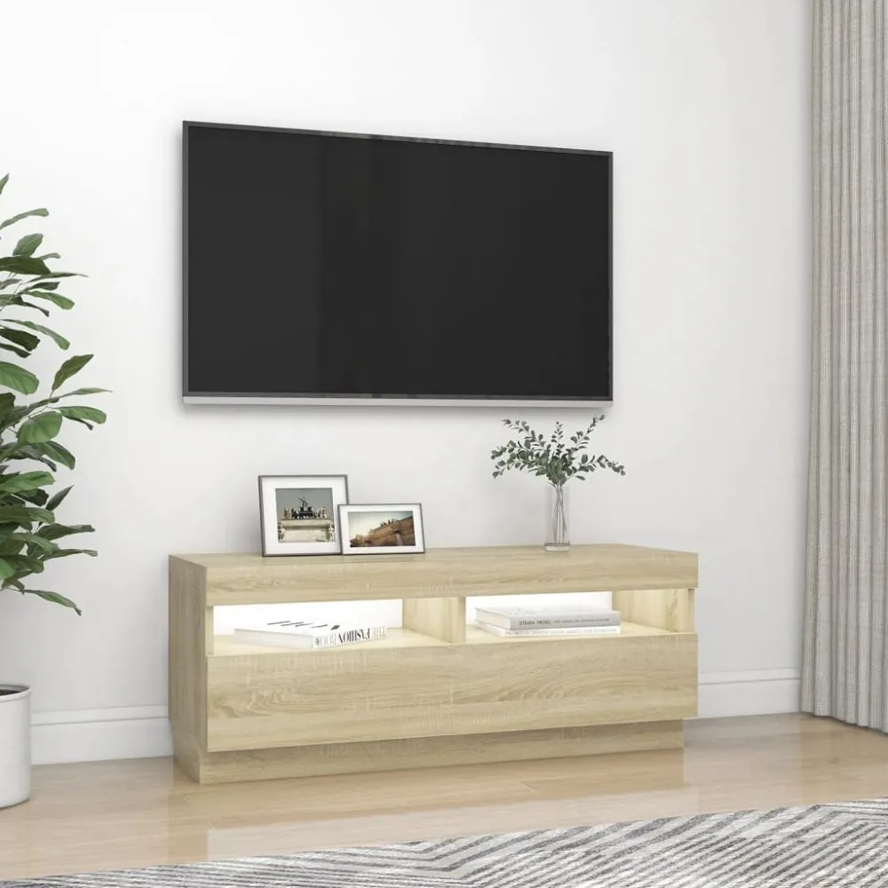 sonoma tölgy színű TV-szekrény LED-lámpákkal 100 x 35 x 40 cm