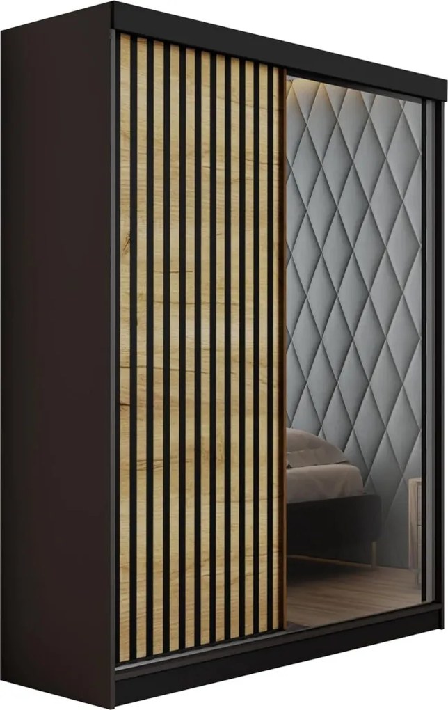 Malani 138 Tolóajtós Szekrény 138cm, Grafit-Arany Tölgy