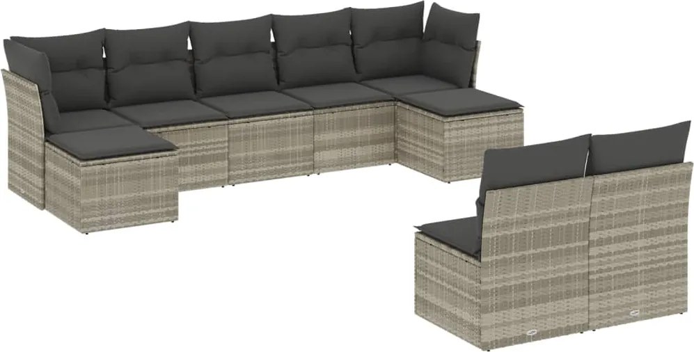 vidaXL 9 részes világosszürke polyrattan kerti ülőgarnitúra párnával