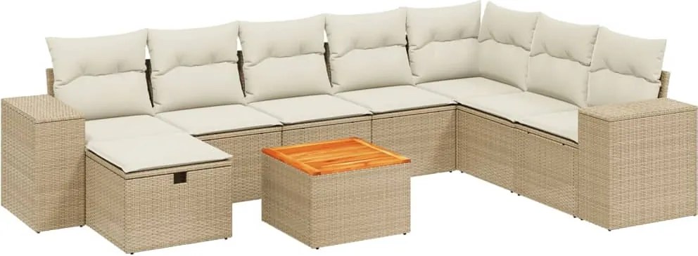 vidaXL 9 részes bézs polyrattan kerti ülőgarnitúra párnákkal