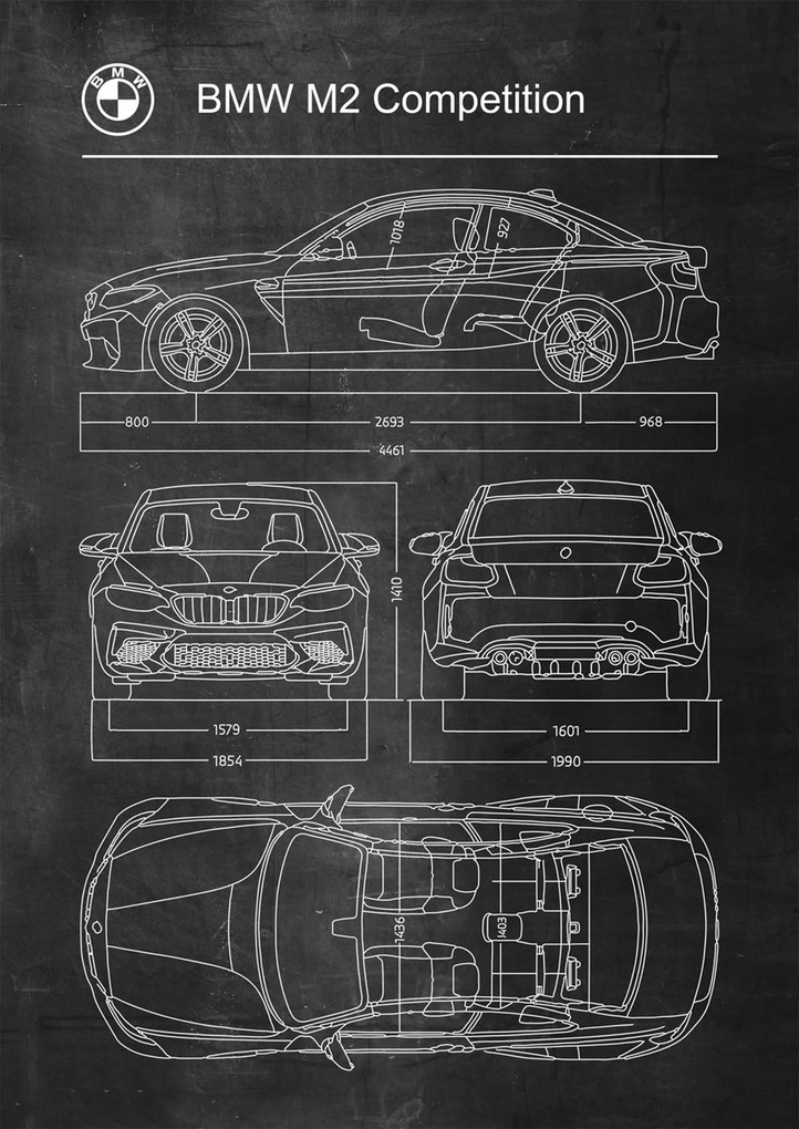 Poszter Bmw M2 Competition Retro Patent Séma