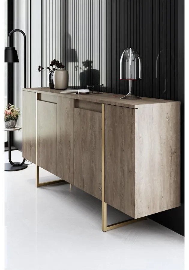 Konzolasztal Luxe - Walnut, Gold