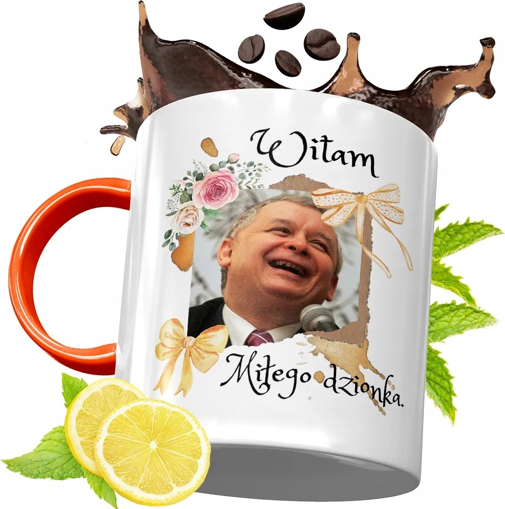 Narancssárga Bögre A Pis Elnökétől Jaroslaw Kaczynski fényképes nyomtatással