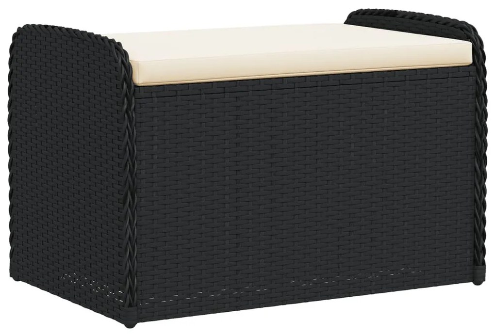 Fekete polyrattan tárolópad párnával 80 x 51 x 52 cm