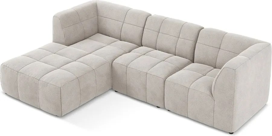 Bézs bársony sarokkanapé (bal oldali-heverő résszel) Aloha – Makamii