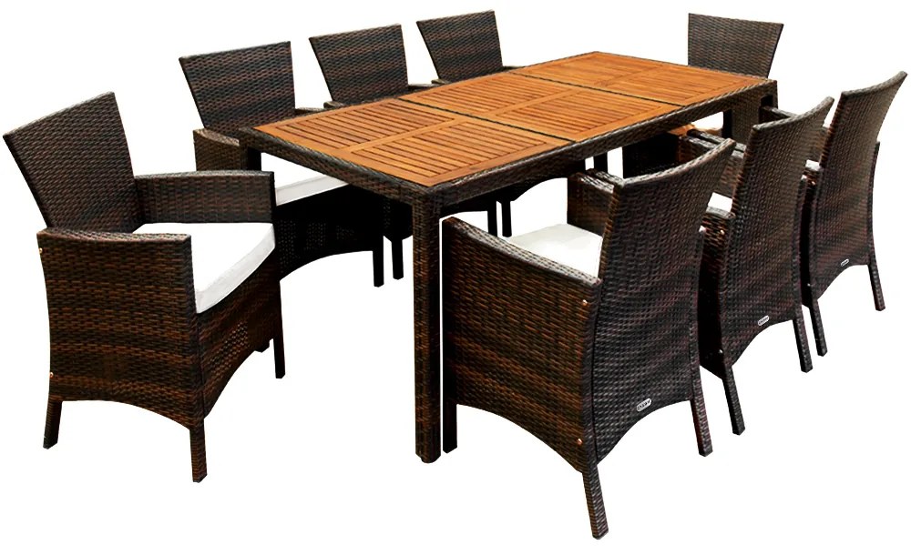 Casaria® Berlin 1+8 kerti rattan garnitúra - barna/fa