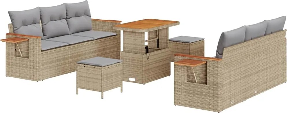 vidaXL Kerti Kanapé Szett párnával 9 pcs Beige és Világosszürke